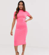 Thumbnail for your product : ASOS Petite DESIGN Petite neon midi rib bodycon dress with open back-Pink
