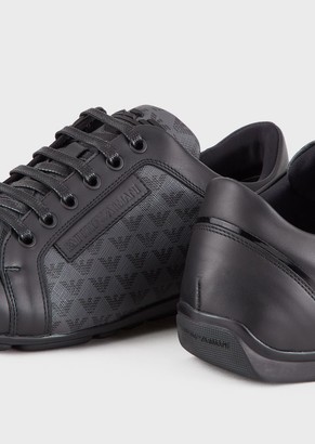 Emporio Armani All-Over Logo Leather And Pvc Sneakers