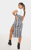 Thumbnail for your product : PrettyLittleThing Monochrome Snake Print Split Jersey Midi Dress