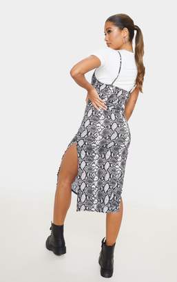 PrettyLittleThing Monochrome Snake Print Split Jersey Midi Dress