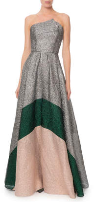 Roland Mouret Lucia Strapless Shimmer Colorblock Gown
