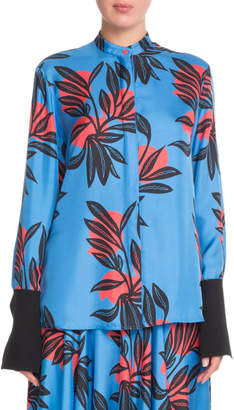 Roksanda Floral-Print Button-Front Silk Blouse