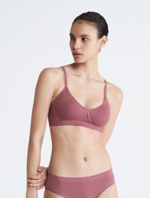 Calvin Klein CK One Plush lightly lined logo bralette in barely pink