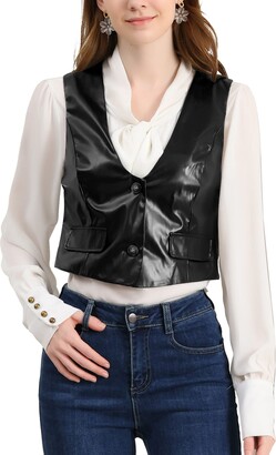 Allegra K Women's Racerback Suit Vest Sleeveless Versatile PU Faux Leather  Vest Brown S - ShopStyle Jackets