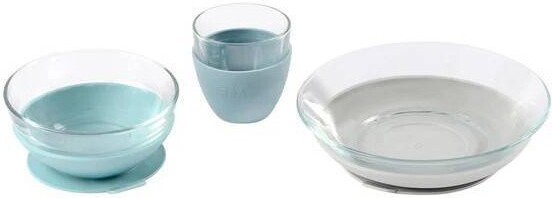 Beaba Beaba3pcGlassMealDinnerwareSet-RainBlue