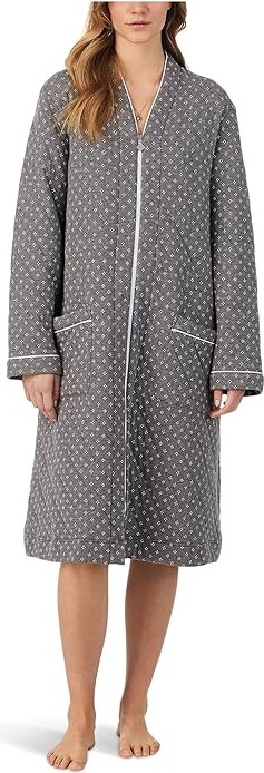Eileen West Cotton Knit Long Sleeve Diamond Quilt Zip Robe Women's