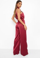 Thumbnail for your product : boohoo Satin Halter Twist Wide Leg Jumpsuit
