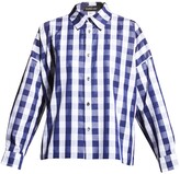 Thumbnail for your product : eskandar Wide A-Line Gingham Shirt With Collar (Mid Length)