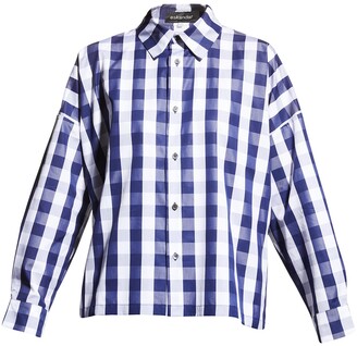 eskandar Wide A-Line Gingham Shirt With Collar (Mid Length)