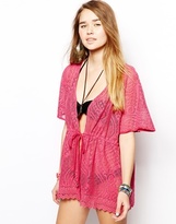 Thumbnail for your product : South Beach Crochet Open Kaftan - Coral pink