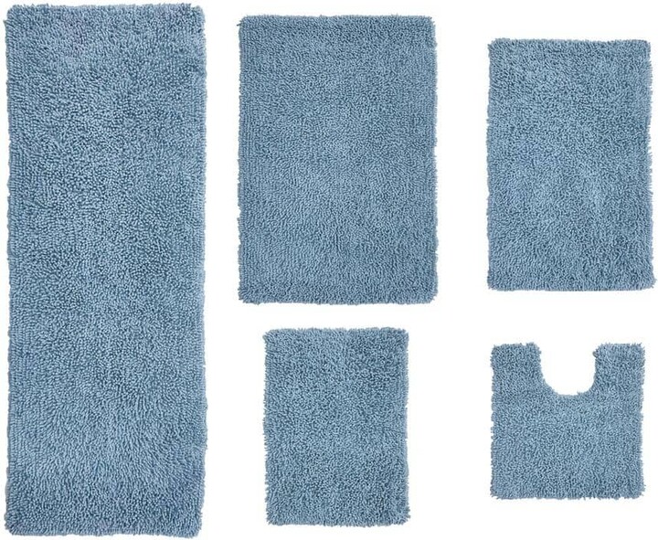 HOME WEAVERS INC Fantasia Bath Rug 100% Cotton Bath Rugs Set, 5-Pcs Set with Contour, Blue
