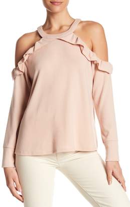 1 STATE Ruffled Cold Shoulder Sweater