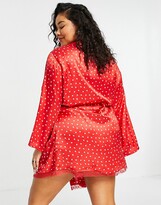 Thumbnail for your product : Brave Soul Plus Hallie heart print satin dressing gown in red