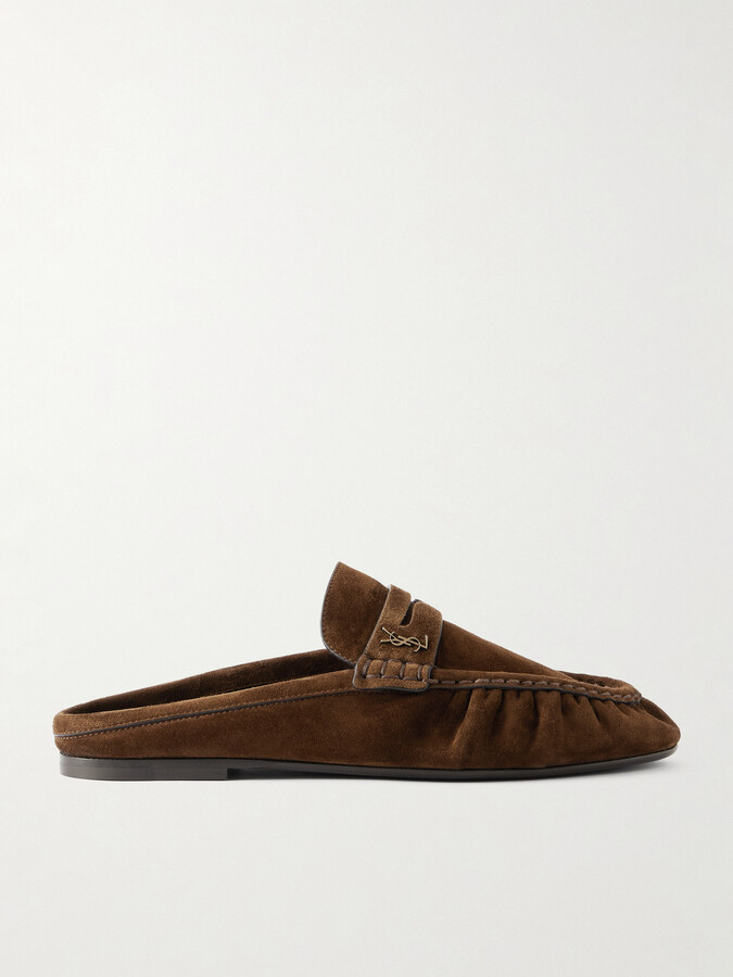Saint Laurent Le Loafer Suede Slippers - Brown