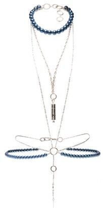 Marine Serre Whistle-pendant Beaded-chain Harness Belt - Blue
