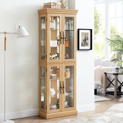 Red Barrel Studio Sophisticated Lighted Display Rack - Oak Curio Cabinet With Abundant Interior
