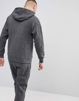 Ellesse Hoodie With All Over Embossed Logo In Gray