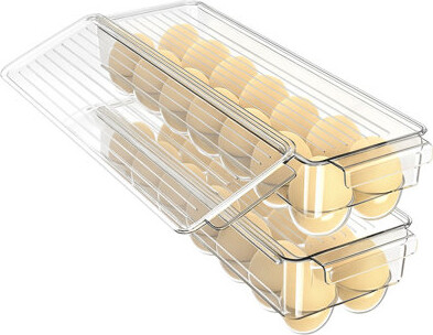 J&V Textiles Egg Container With Lid And Handle For Refrigerator Organization- Pack Of 2 - Clear Stackable Egg Holder For Kitchen Or Pantry