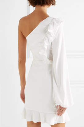 Rebecca Vallance Argentine One-shoulder Ruffled Stretch Crepe De Chine Mini Dress - White
