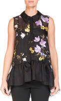 Erdem Sleeveless Floral-Embroidered Top with Ruffle Hem