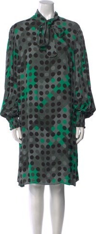 Akris Punto Polka Dot Print Knee-Length Dress w/ Tags Akris Punto Tent Dress Green Polka Dot Print Long Sleeve with Mock Neck Designer