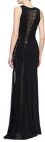 Thumbnail for your product : Donna Karan Sleeveless Embroidered Bateau Gown with Sheer Panel, Black