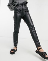 Thumbnail for your product : Morgan faux leather belted relaxed fit pants in black
