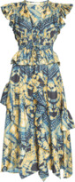 Thumbnail for your product : Ulla Johnson Avia Printed Silk Tiered Midi Dress