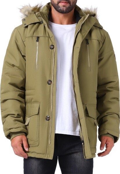 INSPIRE CHIC INSPIRECHICMen'sWinterWarmCoatFleeceLinedThickenHoodedParkaJacketSmallYellowGreen
