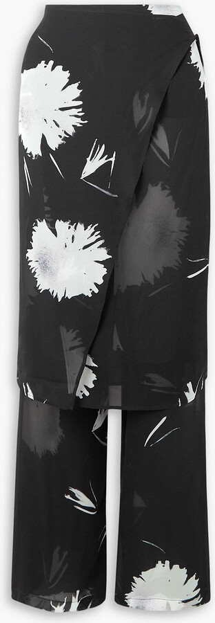 IOANNES Layered floral-print chiffon flared pants
