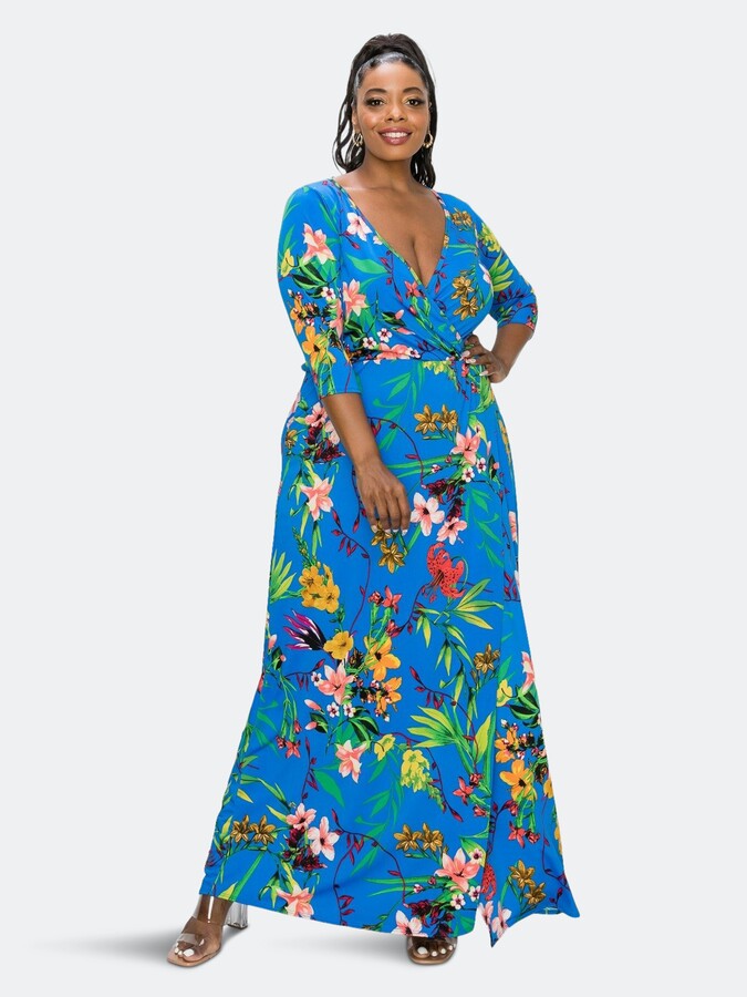 plus size floral wrap maxi dress