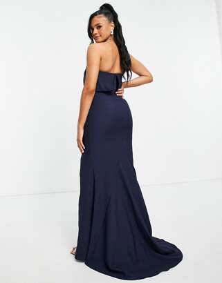 Jarlo bandeau overlay maxi dress with thigh split in navy