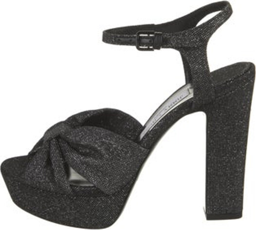 Jimmy Choo Glitter Sandals Metallic & Silver Platform Crossover Straps & Buckle Closure at Ankles Includes Box & Dust Bag