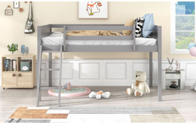 Ebern Designs Twin Size Wood Low Loft Bed With Ladder Ladder Can Be Placed On The Left Or Right Gray