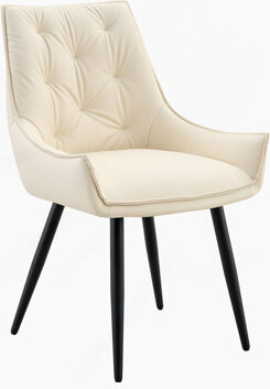 Everly Quinn Dining Chairs Set Of 4 Off White Faux Leather Dining Room Chair Metal Kitchen Chairs With Gold Mesh Texture And Black Sanded Legs Flat Back Upholst