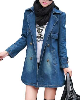 RG-CA Womens Outerwear Trench Coat Mid Long Denim Double Breasted Jackets 2 S