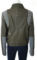 Thumbnail for your product : Thakoon NWT Taupe Leather Gray Wool Trim Zip Up Jacket Sz 12 $2290