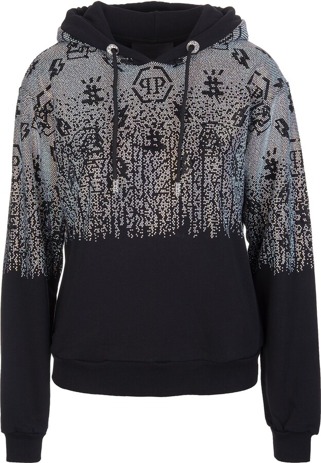 Philipp Plein Woman Black Hoodie With Degrade Crystals - ShopStyle