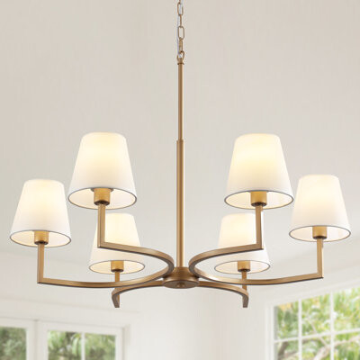 Gracie Oaks 6-light Black Modern Farmhouse Chandelier With Fabric Shades Dimmable Metal Pendant Light For Living Room Dining Room Bedroom