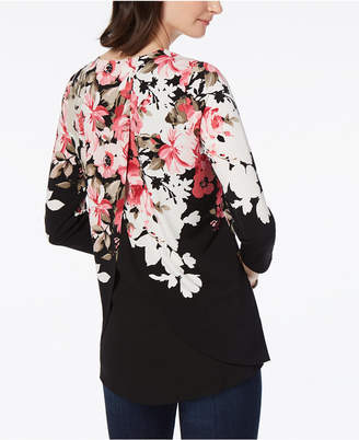 Charter Club Floral-Print Split-Back Top, Created for Macy's