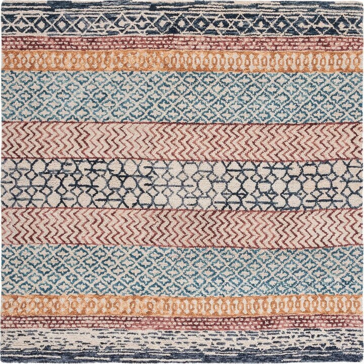 Capri 9 ft. x 9 ft. Ivory/Charcoal Geometric Striped Square Area Rug
