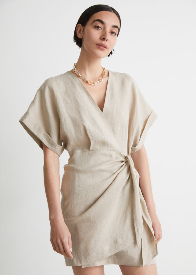 Linen Wrap Mini Dress - ShopStyle