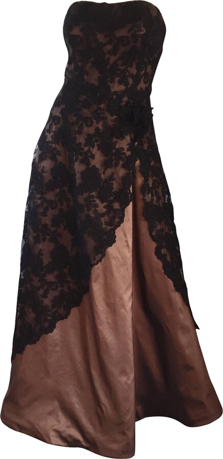 Incredible Vintage Rose Taft 1950s Style Black + Brown Lace + Silk Taffeta Gown