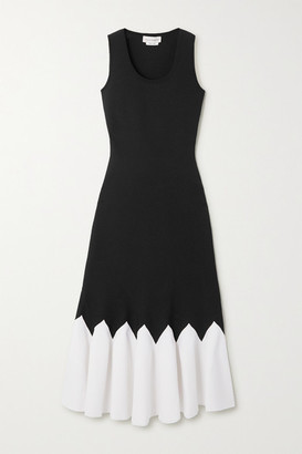 Alexander McQueen Two-tone Stretch-knit Peplum Midi Dress - Black
