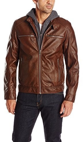 guess leather jacket with removable hood
