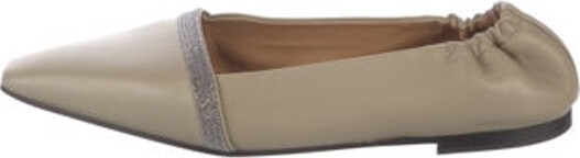 Brunello Cucinelli Leather Flats Neutrals Monili Semi-Pointed Toes with Beaded Accents Includes Box & Dust Bag Unfortunately, due to restrictions, this item may not be eligible for shipping in all areas.