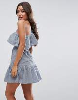 Thumbnail for your product : MinkPink Mink Pink Wanderer Stripe One Shoulder Dress With Frill