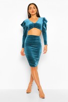 Thumbnail for your product : boohoo Petite Velvet Knot Front Top and Skirt Co-Ord