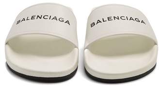 Balenciaga Logo Debossed Leather Slides - Womens - White Black