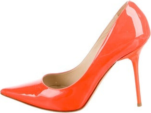 Jimmy Choo Patent Leather Pumps Orange Pointed-Toes Includes Box & Dust Bag